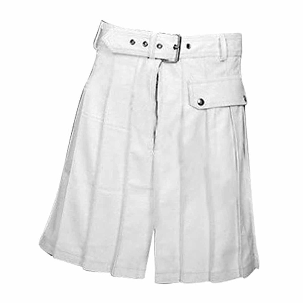 Men's White Leather Pleated Utility Kilt, view 2