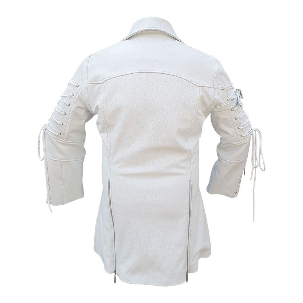 Men's White Leather Zip Coat – Mid Length, view 5