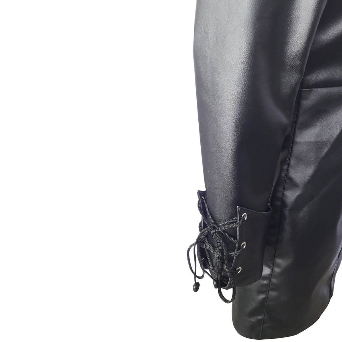 Women's Black Leather Double-Breasted Coat – Spiked Cape, view 3