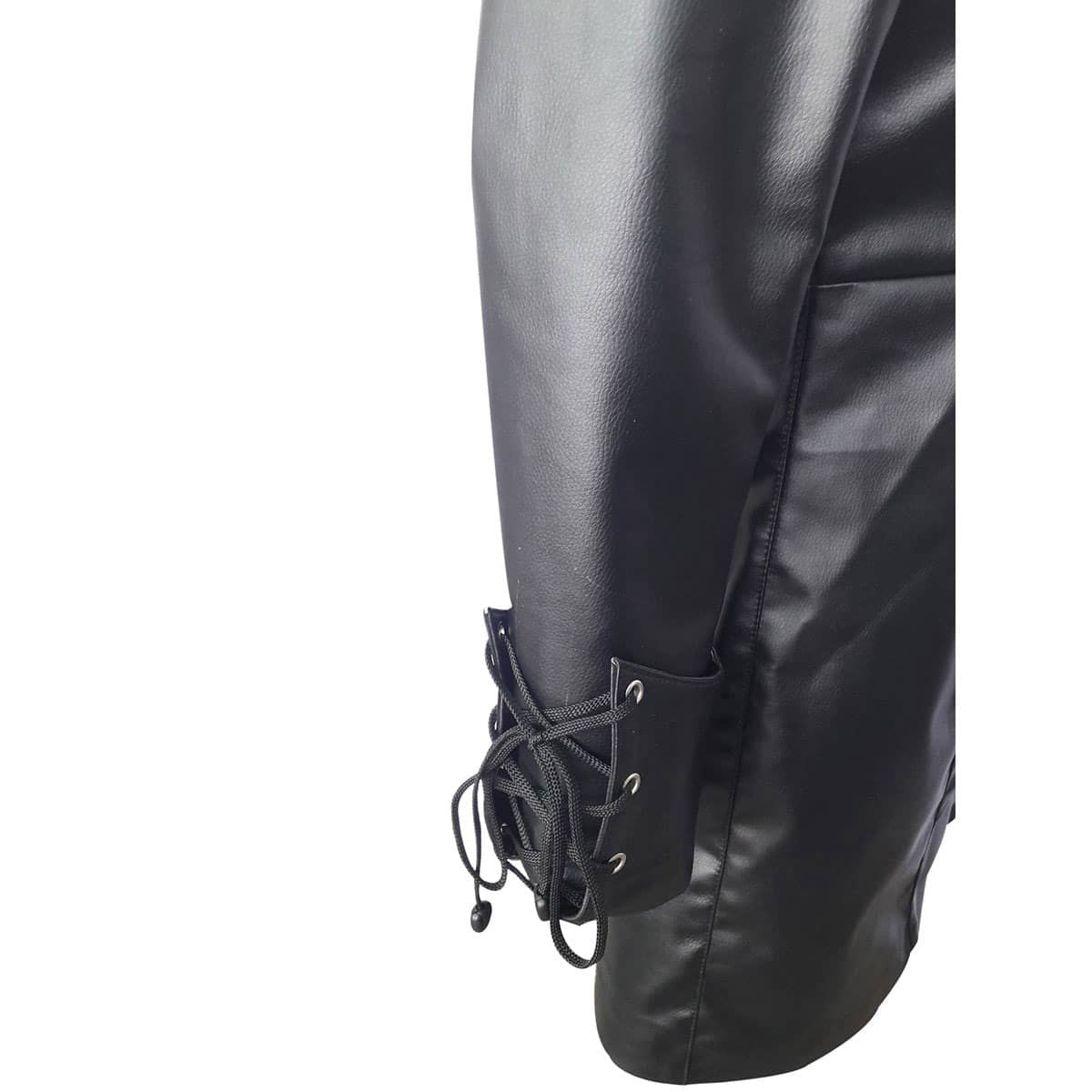 Women's Black Leather Double-Breasted Coat – Spiked Cape, view 6