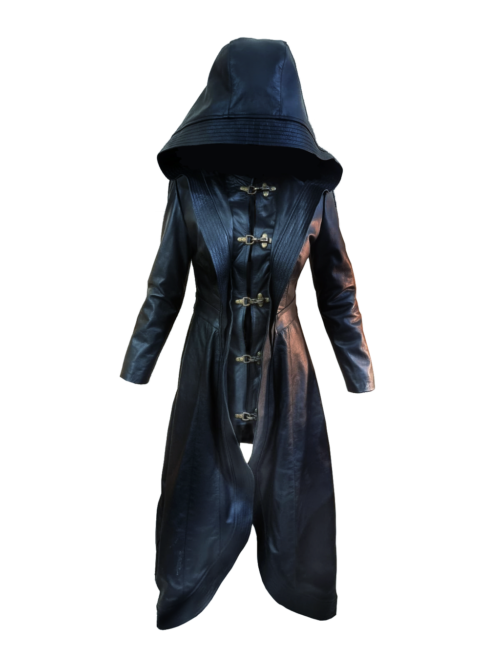 Women's Black Leather Hooded Long Coat – Ankle Length
