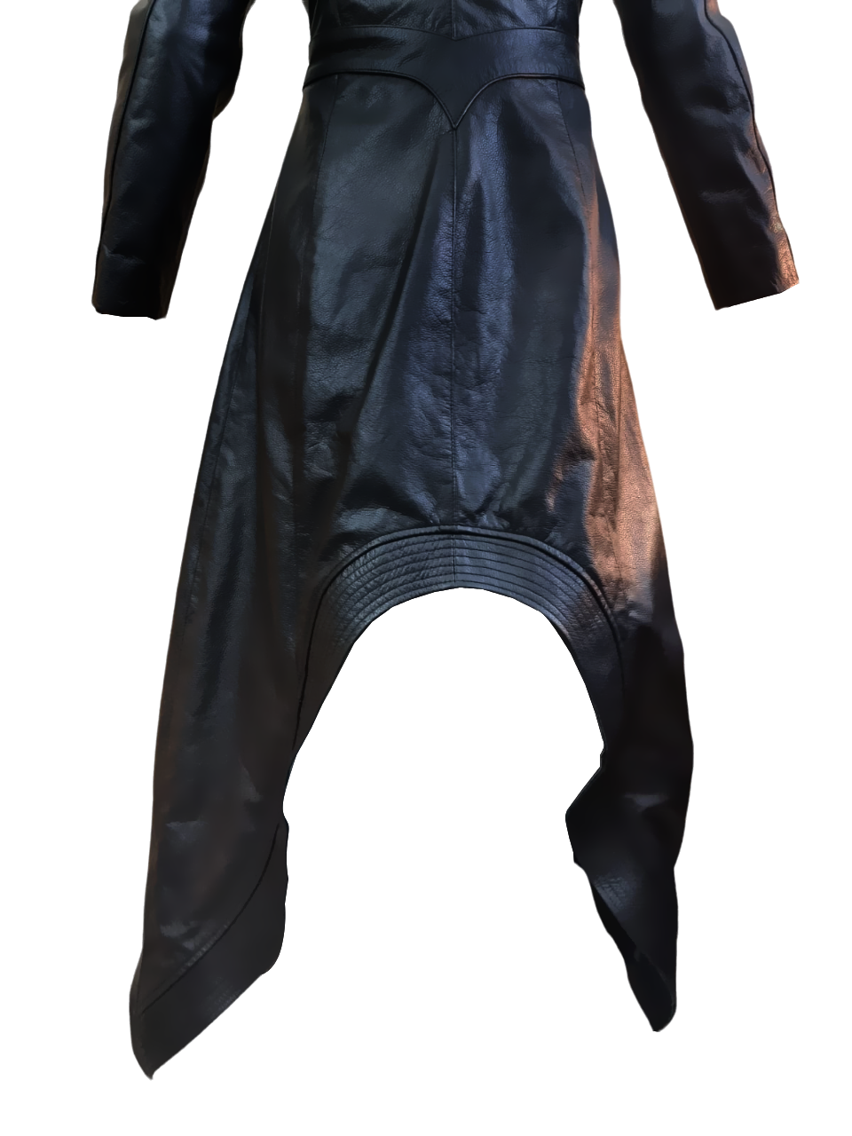 Women's Black Leather Hooded Long Coat – Ankle Length, view 3