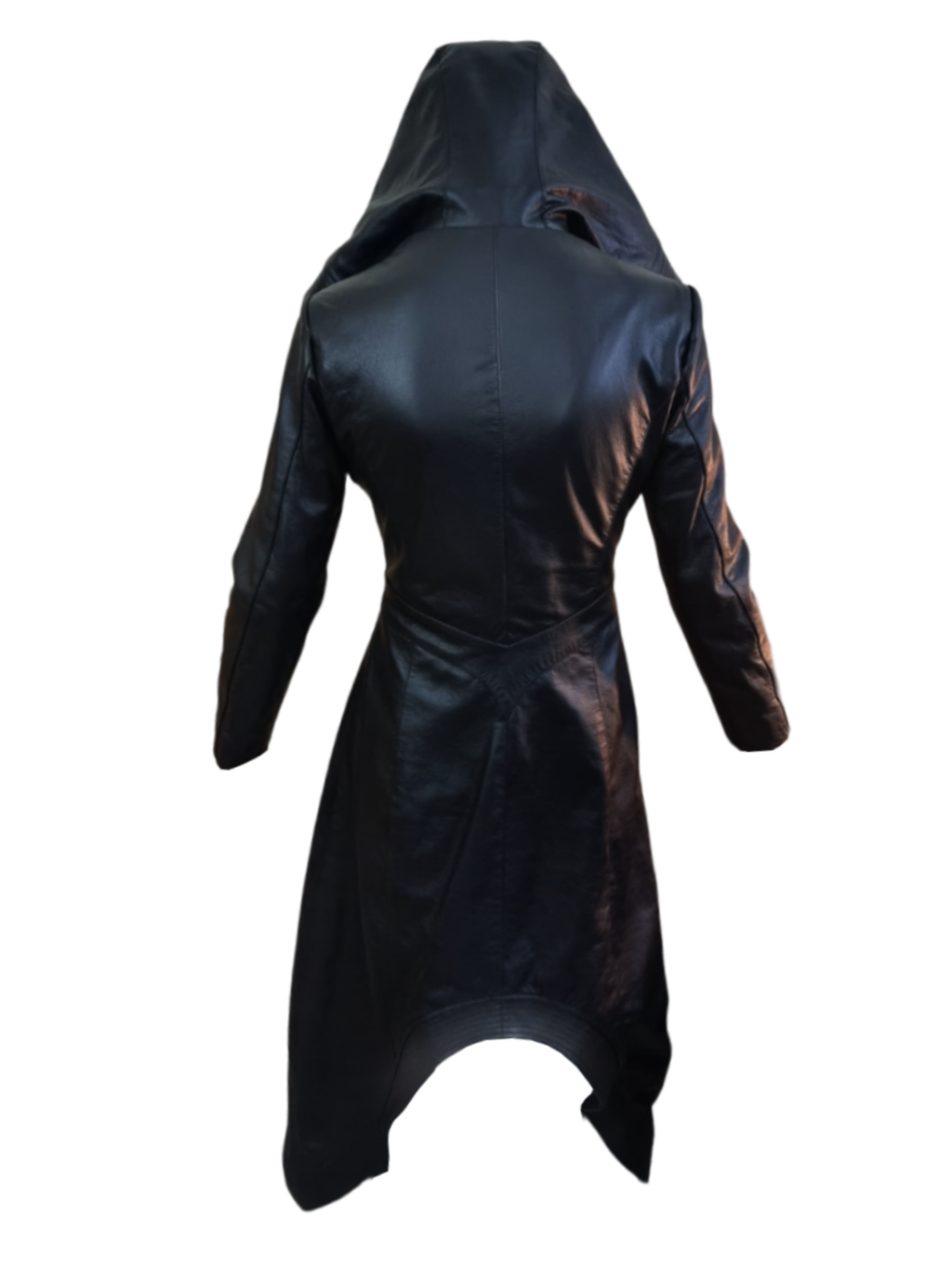 Women's Black Leather Hooded Long Coat – Ankle Length, view 4