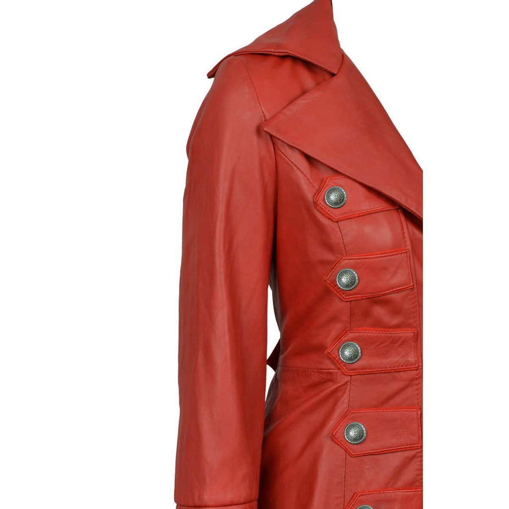 Women's Red Leather Zip Coat – Made to Your Measurements, view 4